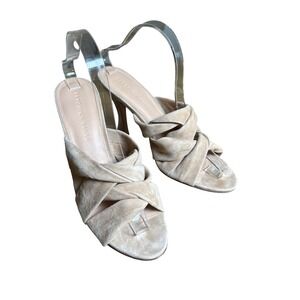 Veronica Beard Alin Suede Sandal‎ Neutral Beige Heels Mule Size 9.5